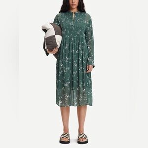 SAMSOE SAMSOE elmas shirt dress floral long sleeve green embroidery midi size L